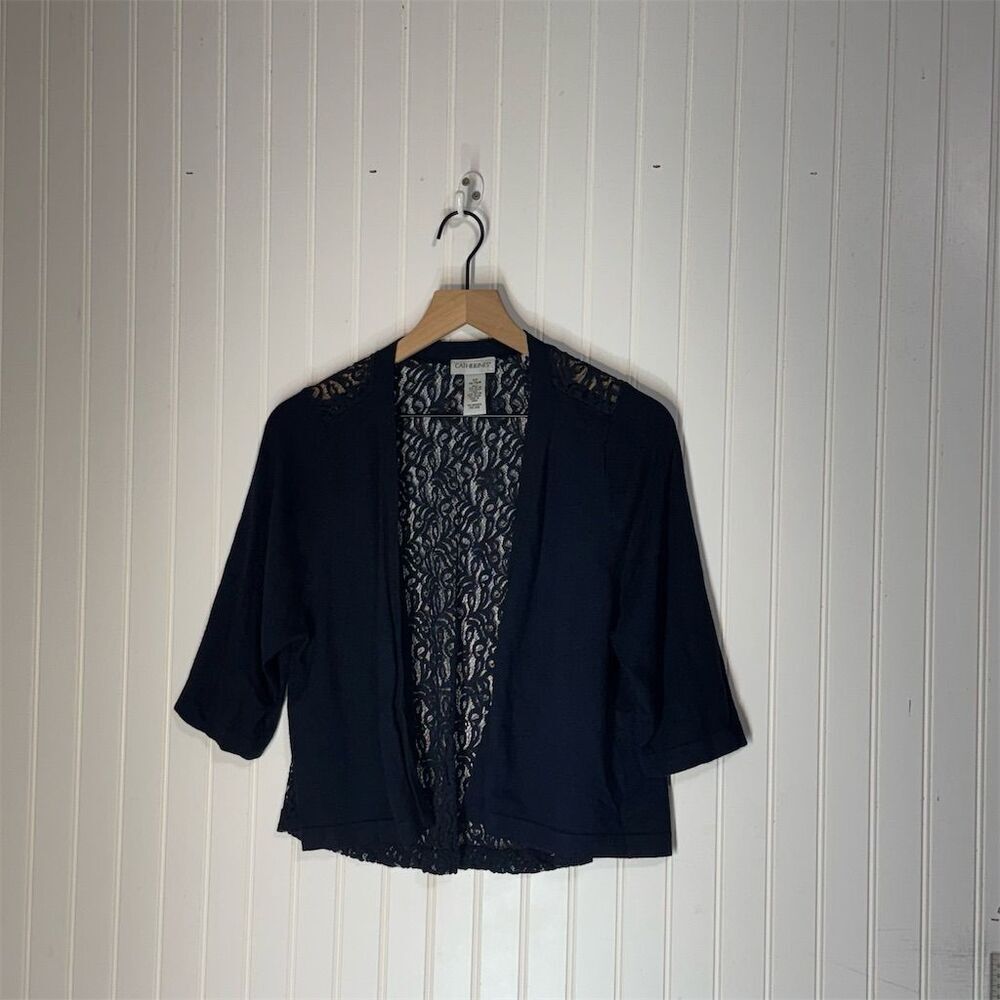 Catherines 0X Navy Lace‎ Back Cardigan 14/16W Plus Open Knit Boho Cottagecore